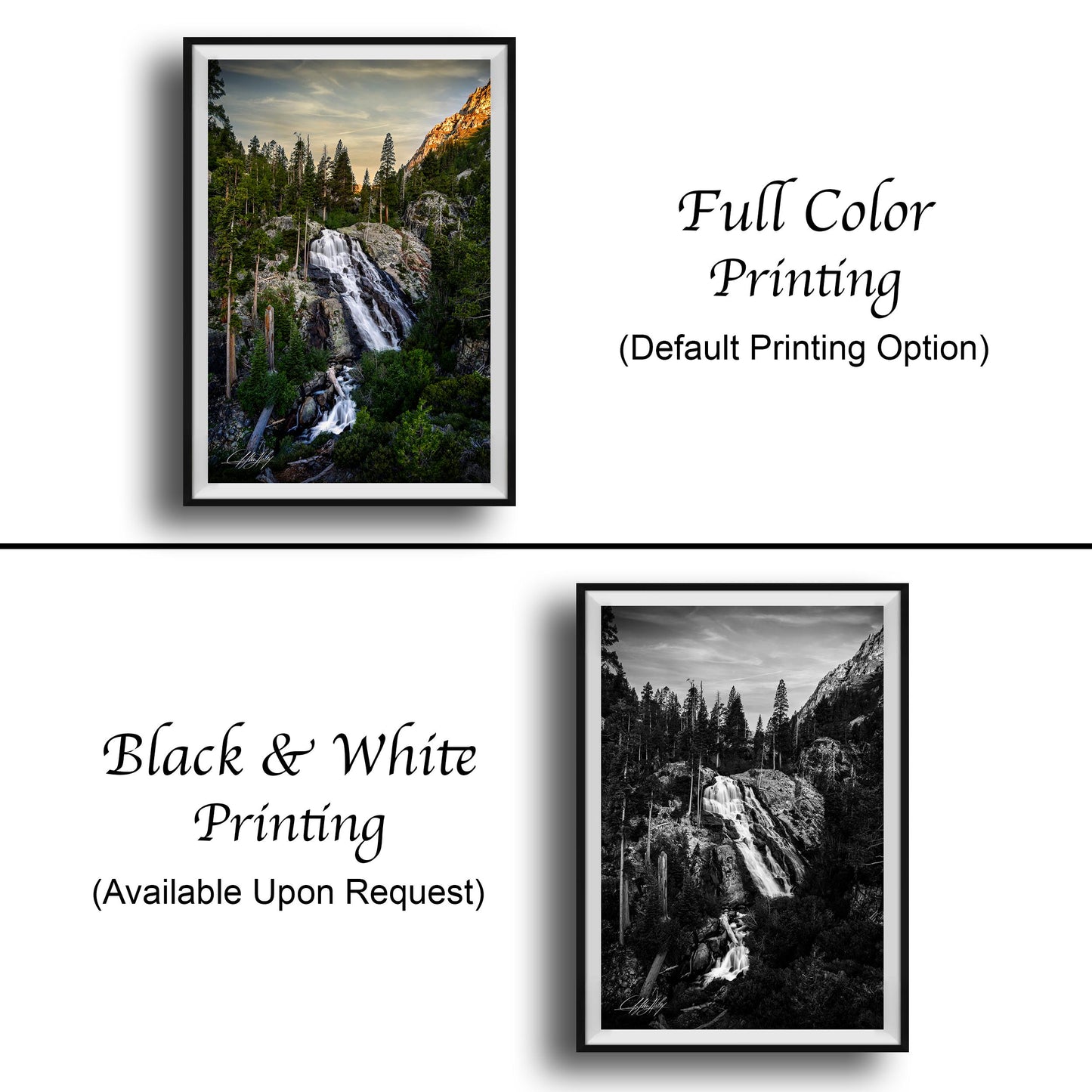 Waterfall Wall Art | Serene Winter Waterfall Pine Forest Nature Wall Decor