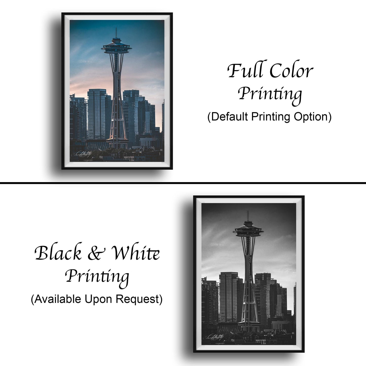 a black and white photograph of the Space Needle in Seattle, Washington.