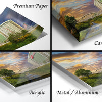The image is a collage of four different views of a building, with each view showing a different angle or perspective of the building. The collage is labeled as "Premium Paper", "Canvas Wrap", "Acrylic", and "Metal/Aluminum".