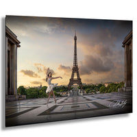 Eiffel Tower wall art, Paris photography, ballerina print, Trocadero sunrise, French decor, Parisian artwork, ballet wall decor, City of Light print, France travel photo, luxury interior art, romantic home design, European landmark, dancer gift, fine art photograph, architectural decor, sunrise landscape, elegant bedroom art, cultural travel image, collectible artwork, statement wall piece, graceful dance photo, historic Paris scene, dramatic sky print, museum quality decor, iconic France art