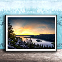 Emerald Bay Lake Print – Serene Mountain Scene With Calming Pine Tree Art