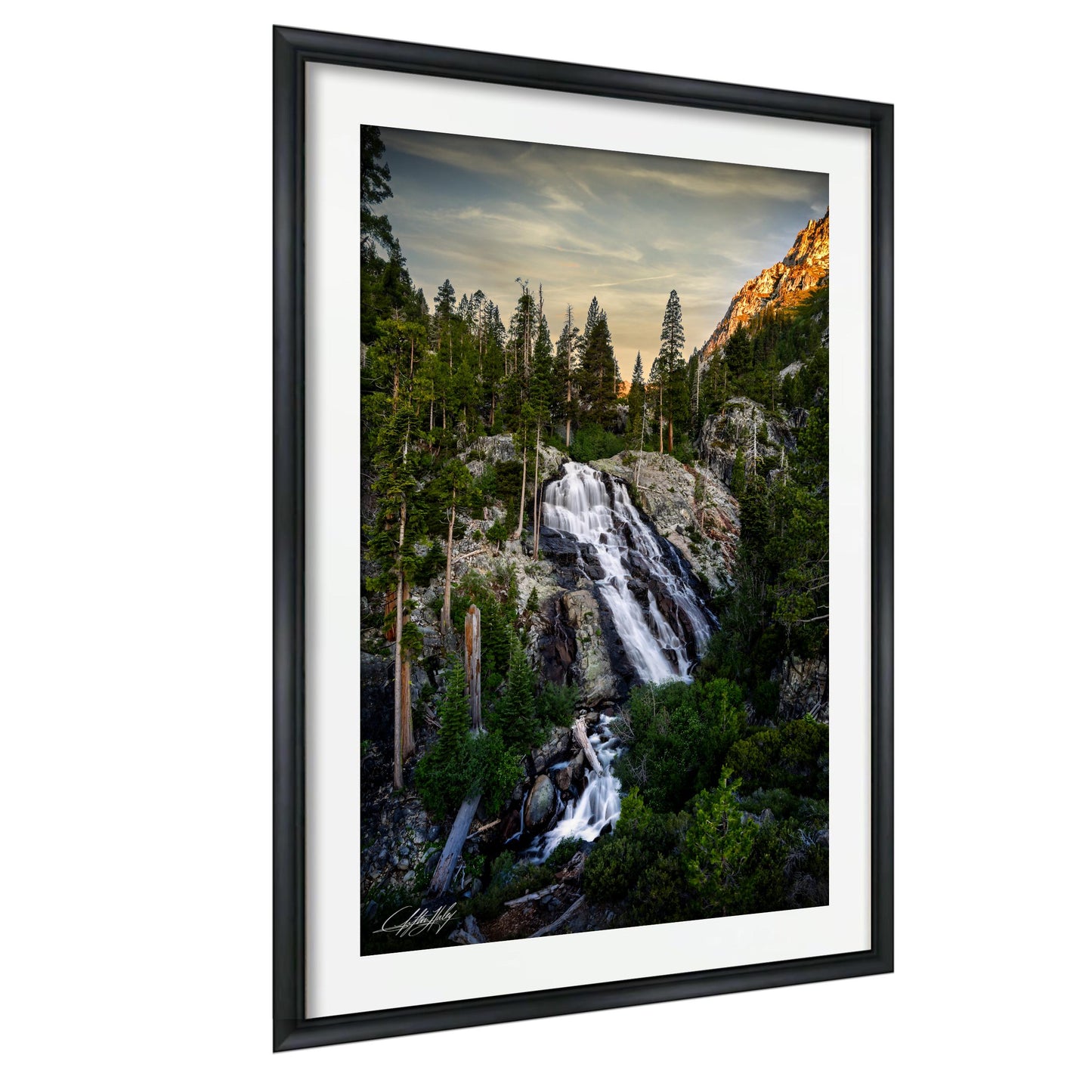 Waterfall Wall Art | Serene Winter Waterfall Pine Forest Nature Wall Decor