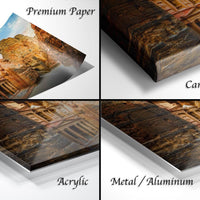 The image is a collage of four different views of a building, including a close-up of the building's facade, a top-down view, a side view, and a bottom-up view.