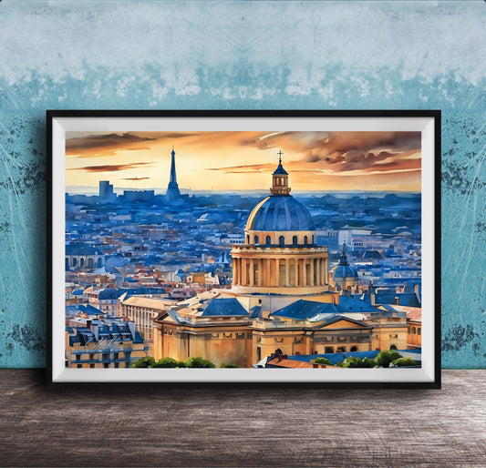 a cityscape with a large domed building in the center, surrounded by a variety of other buildings and structures. The sky above the city is filled with clouds, creating a dramatic backdrop for the scene. The overall composition of the image is visually striking and captures the essence of the city's architectural diversity.