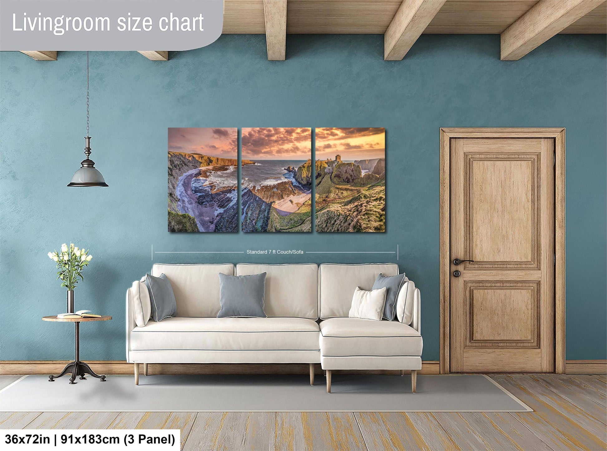 a living room with a couch and a painting on the wall