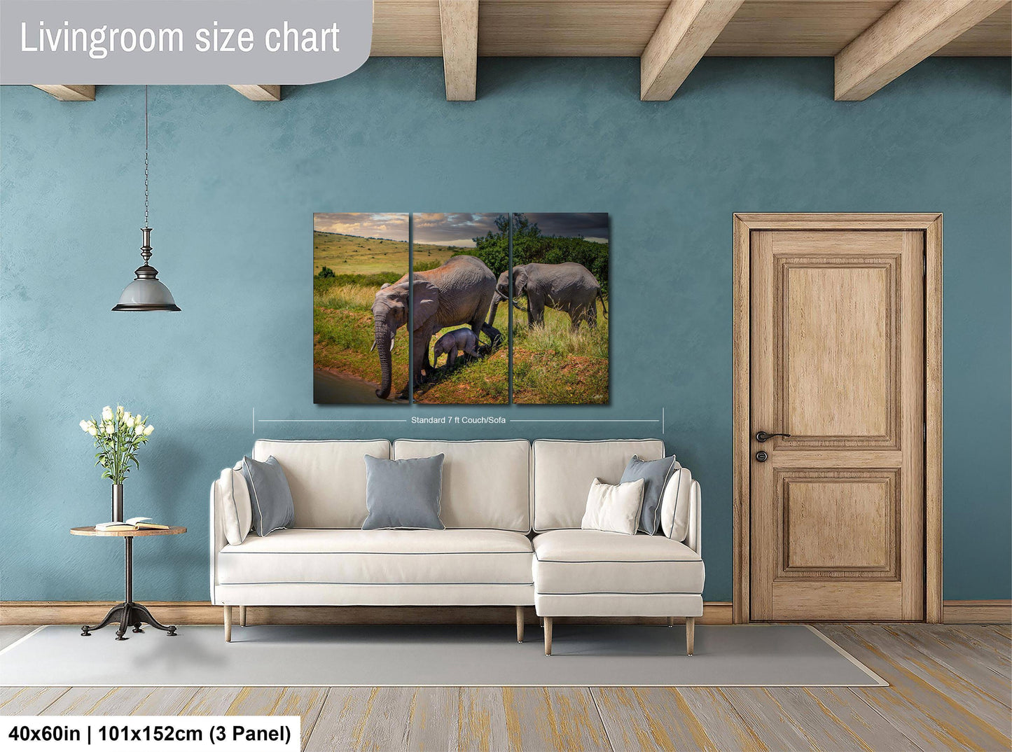 Baby Elephant Wall Art – African Safari Art Featuring Elephant Family Painting