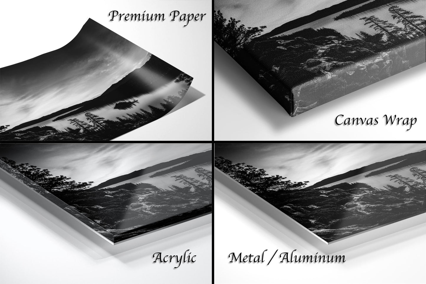 Emerald Bay Lake Print – Serene Mountain Landscape Art | Black & White Fine Art