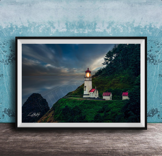 Heceta Head Lighthouse Print – Oregon Coast Art | Nautical Canvas Wall Decor
