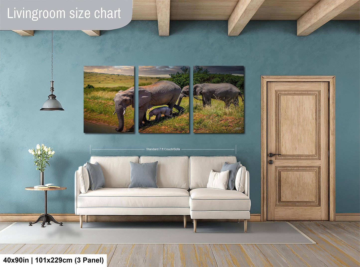 Baby Elephant Wall Art – African Safari Art Featuring Elephant Family Painting