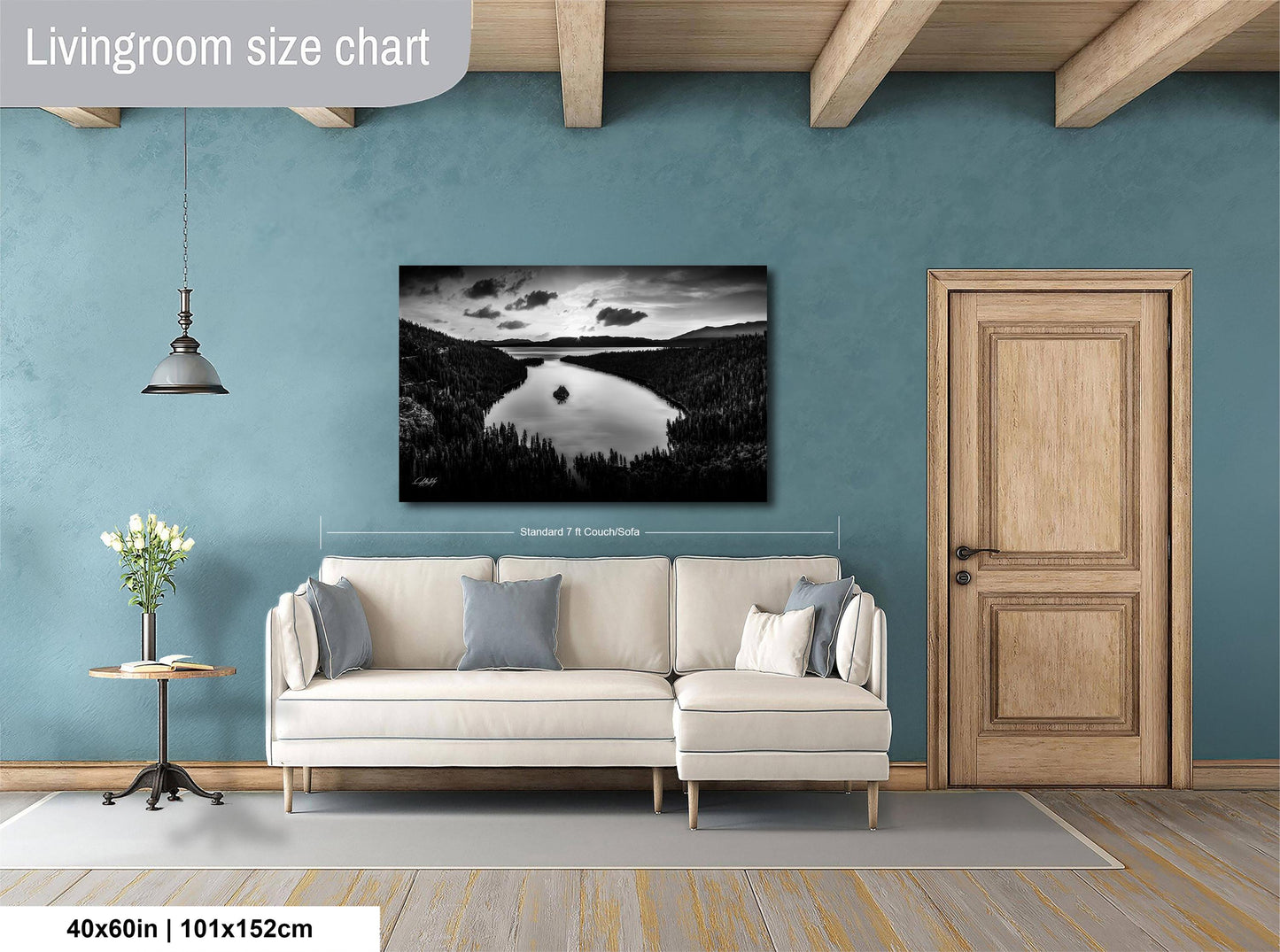Emerald Bay Lake Print – Serene Mountain Landscape Art with Pine Tree Scene Canvas