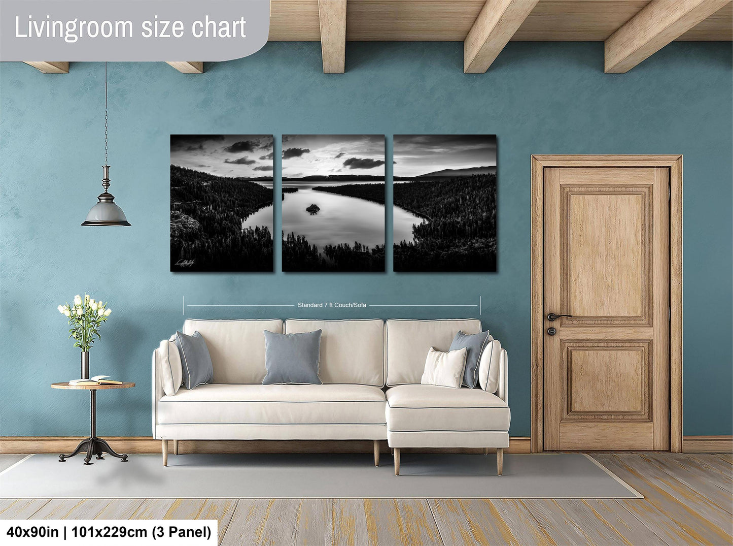 Emerald Bay Lake Print – Serene Mountain Landscape Art with Pine Tree Scene Canvas