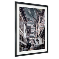 a narrow, old-world street lined with traditional Chinese buildings featuring ornate roofs and balconies.