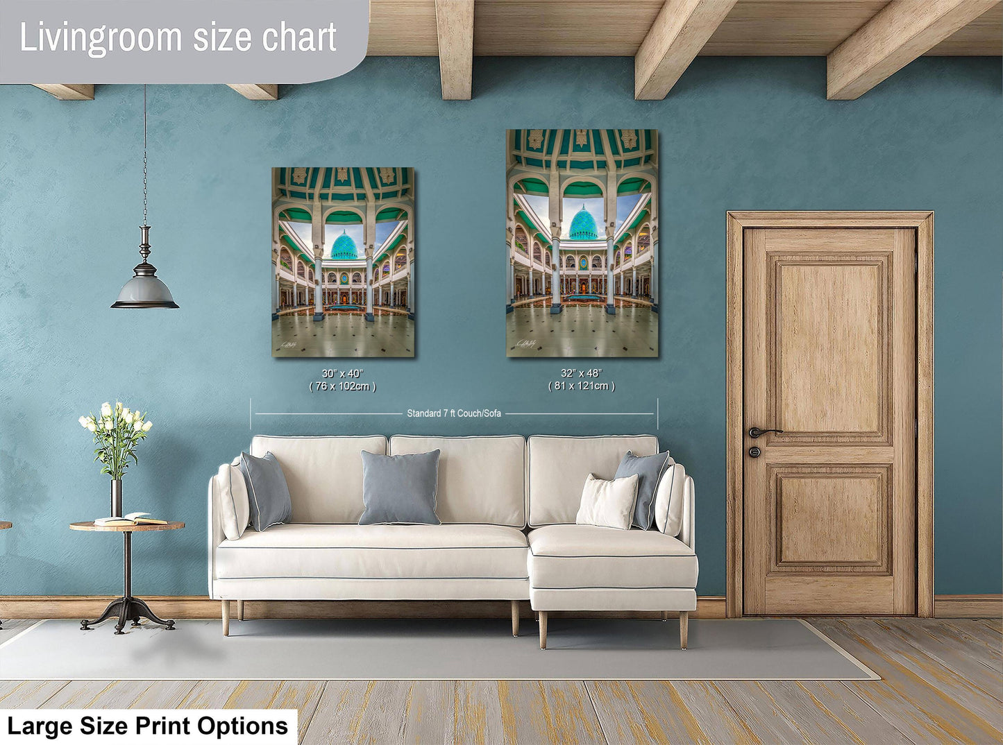 Al-Akbar Mosque Print - Framed Islamic Wall Art with Golden Light Mosque Art