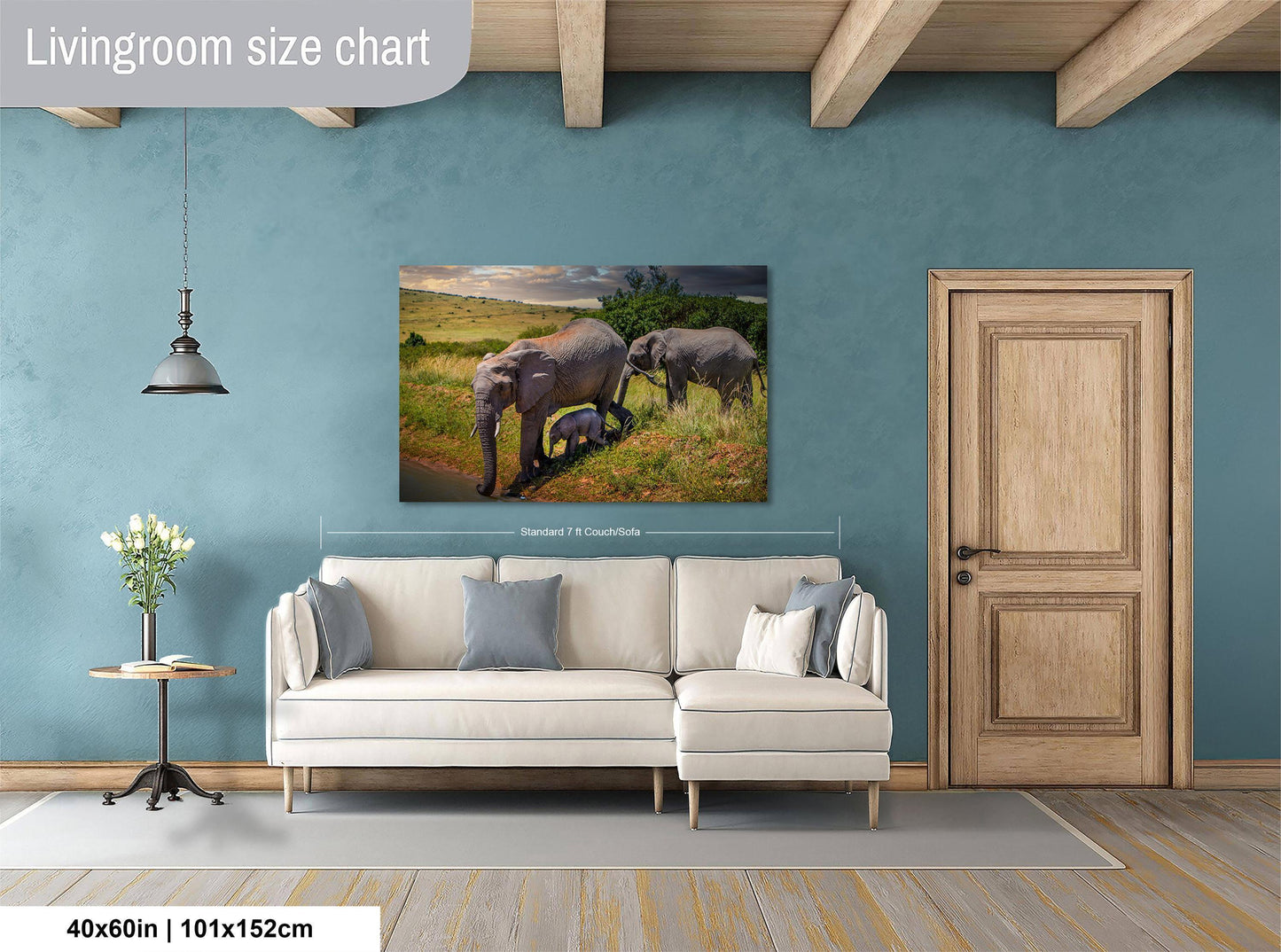 Baby Elephant Wall Art – African Safari Art Featuring Elephant Family Painting