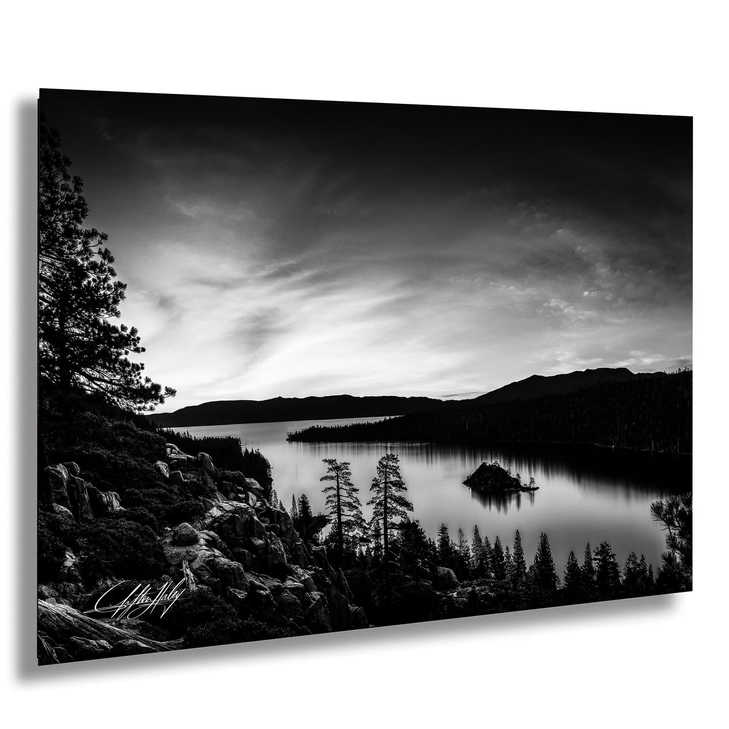 Emerald Bay Lake Print – Serene Mountain Landscape Art | Black & White Fine Art