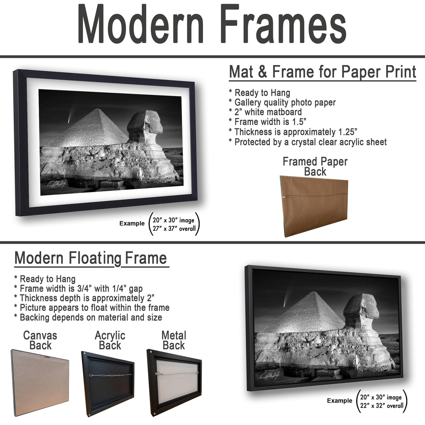 Giza Pyramids Black and White | Sphinx Night Photography Fine Art Print