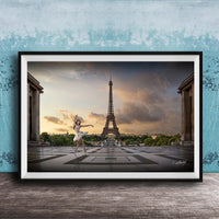 Eiffel Tower wall art, Paris photography, ballerina print, Trocadero sunrise, French decor, Parisian artwork, ballet wall decor, City of Light print, France travel photo, luxury interior art, romantic home design, European landmark, dancer gift, fine art photograph, architectural decor, sunrise landscape, elegant bedroom art, cultural travel image, collectible artwork, statement wall piece, graceful dance photo, historic Paris scene, dramatic sky print, museum quality decor, iconic France art