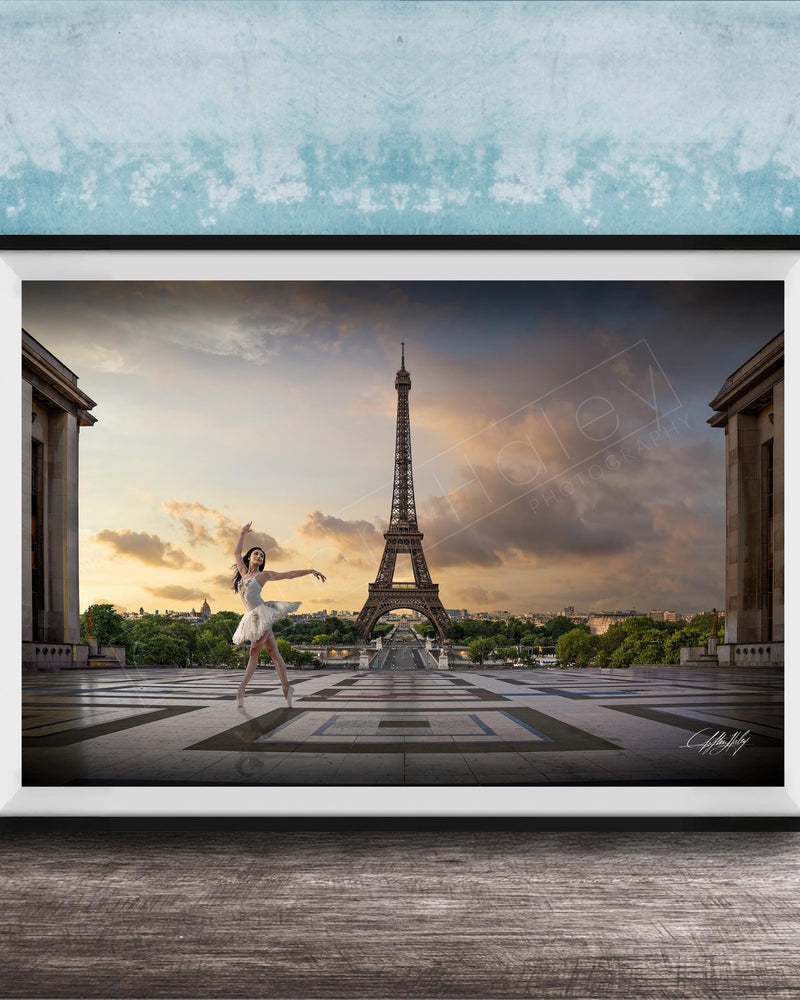 Eiffel Tower wall art, Paris photography, ballerina print, Trocadero sunrise, French decor, Parisian artwork, ballet wall decor, City of Light print, France travel photo, luxury interior art, romantic home design, European landmark, dancer gift, fine art photograph, architectural decor, sunrise landscape, elegant bedroom art, cultural travel image, collectible artwork, statement wall piece, graceful dance photo, historic Paris scene, dramatic sky print, museum quality decor, iconic France art