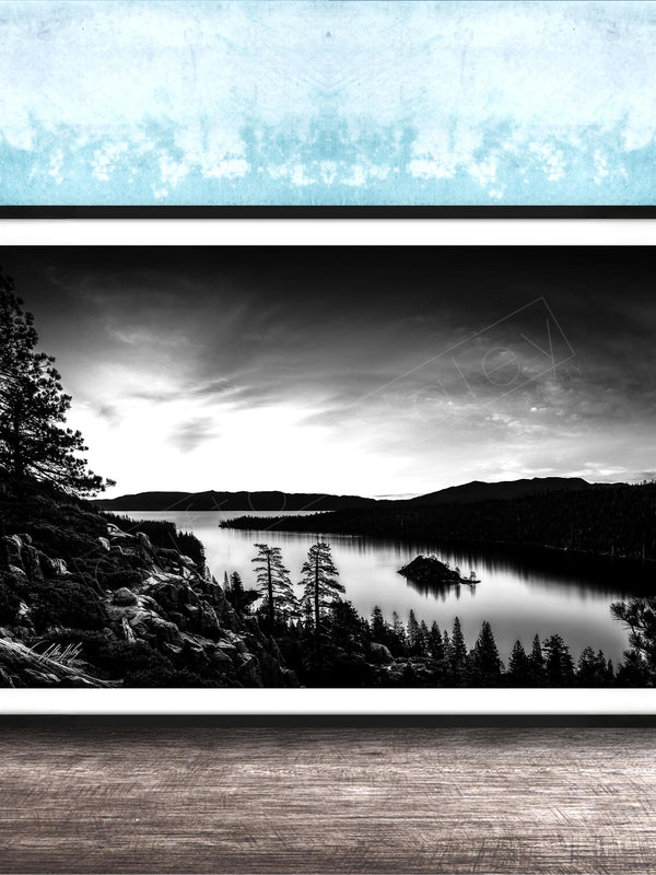 Emerald Bay Lake Print – Serene Mountain Landscape Art | Black & White Fine Art