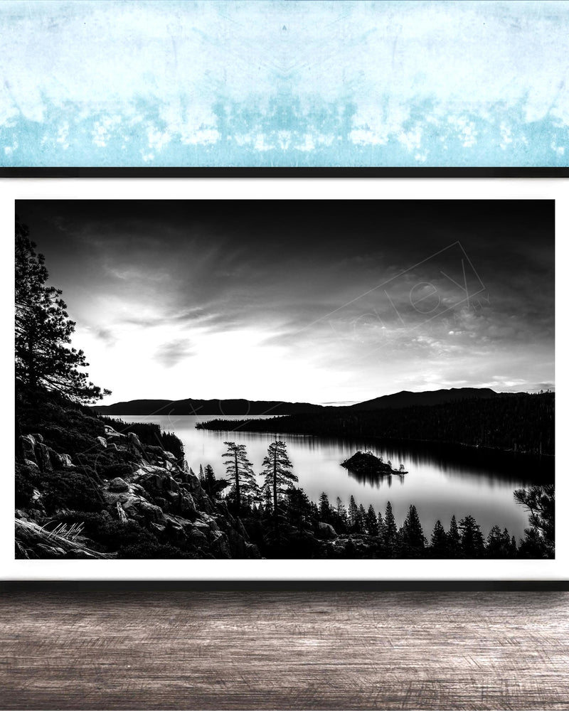 Emerald Bay Lake Print – Serene Mountain Landscape Art | Black & White Fine Art