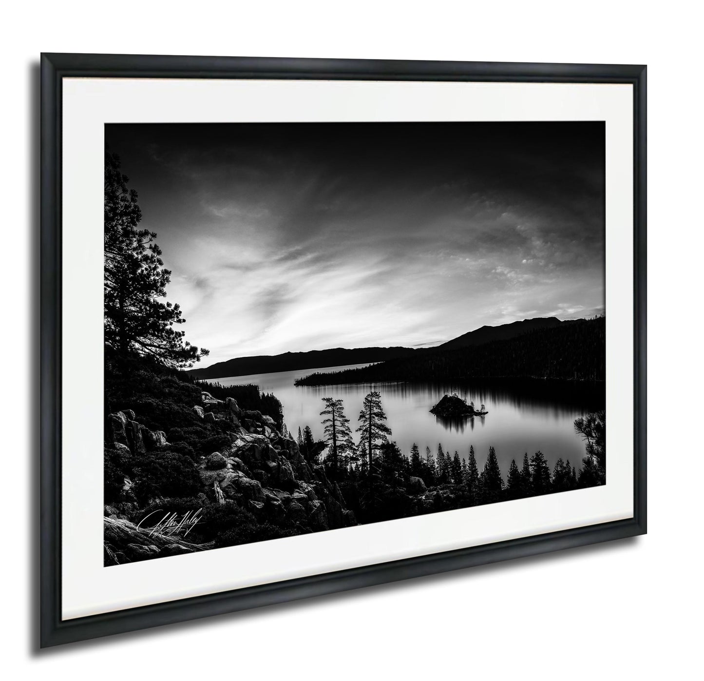 Emerald Bay Lake Print – Serene Mountain Landscape Art | Black & White Fine Art