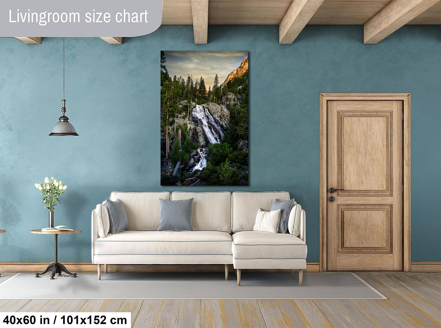 Waterfall Wall Art | Serene Winter Waterfall Pine Forest Nature Wall Decor