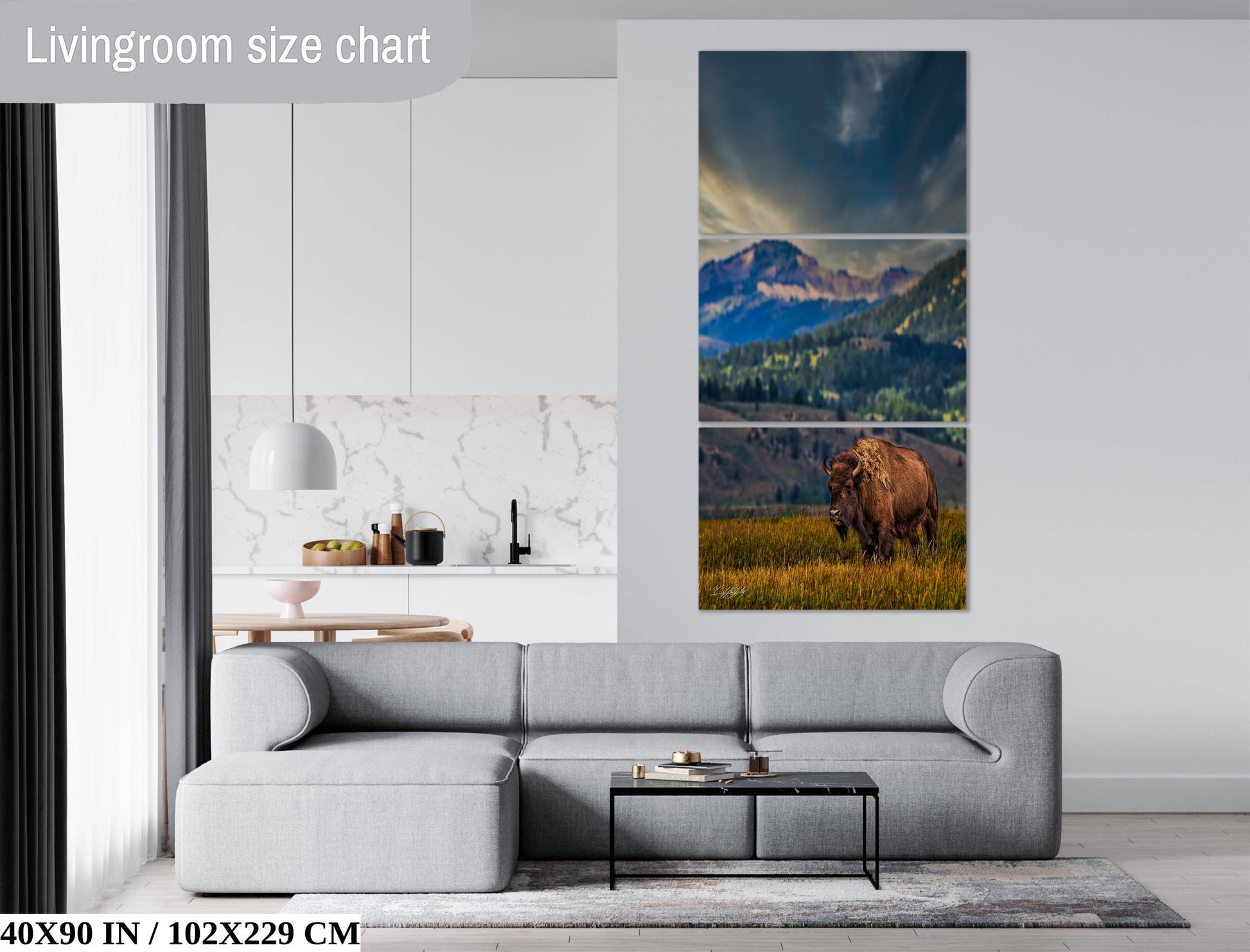 a living room with a couch and a painting on the wall