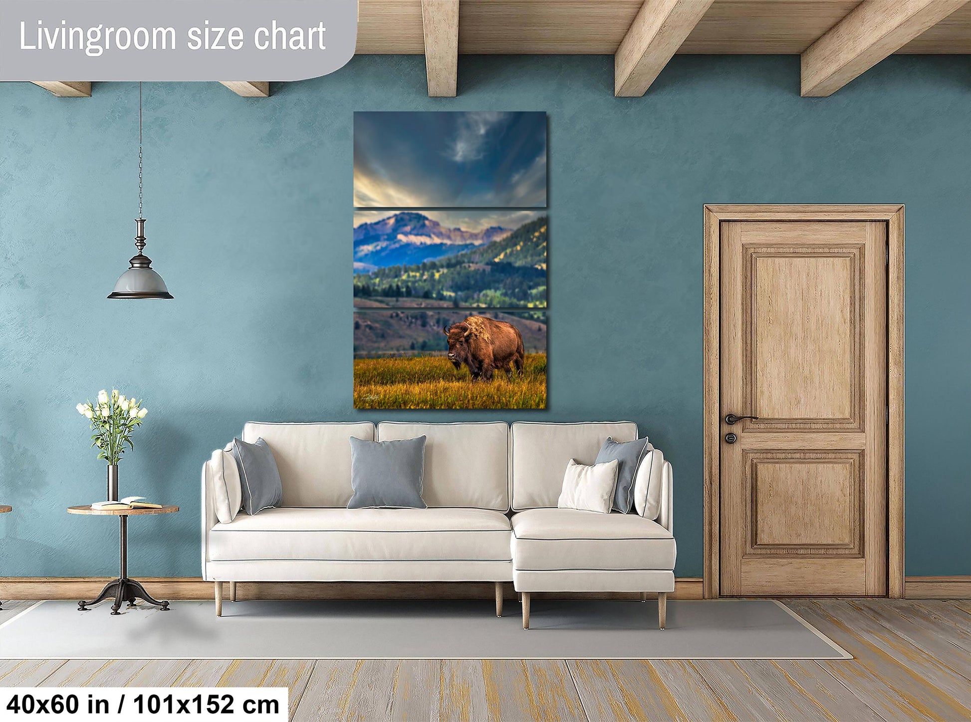 a living room with a couch and a painting on the wall
